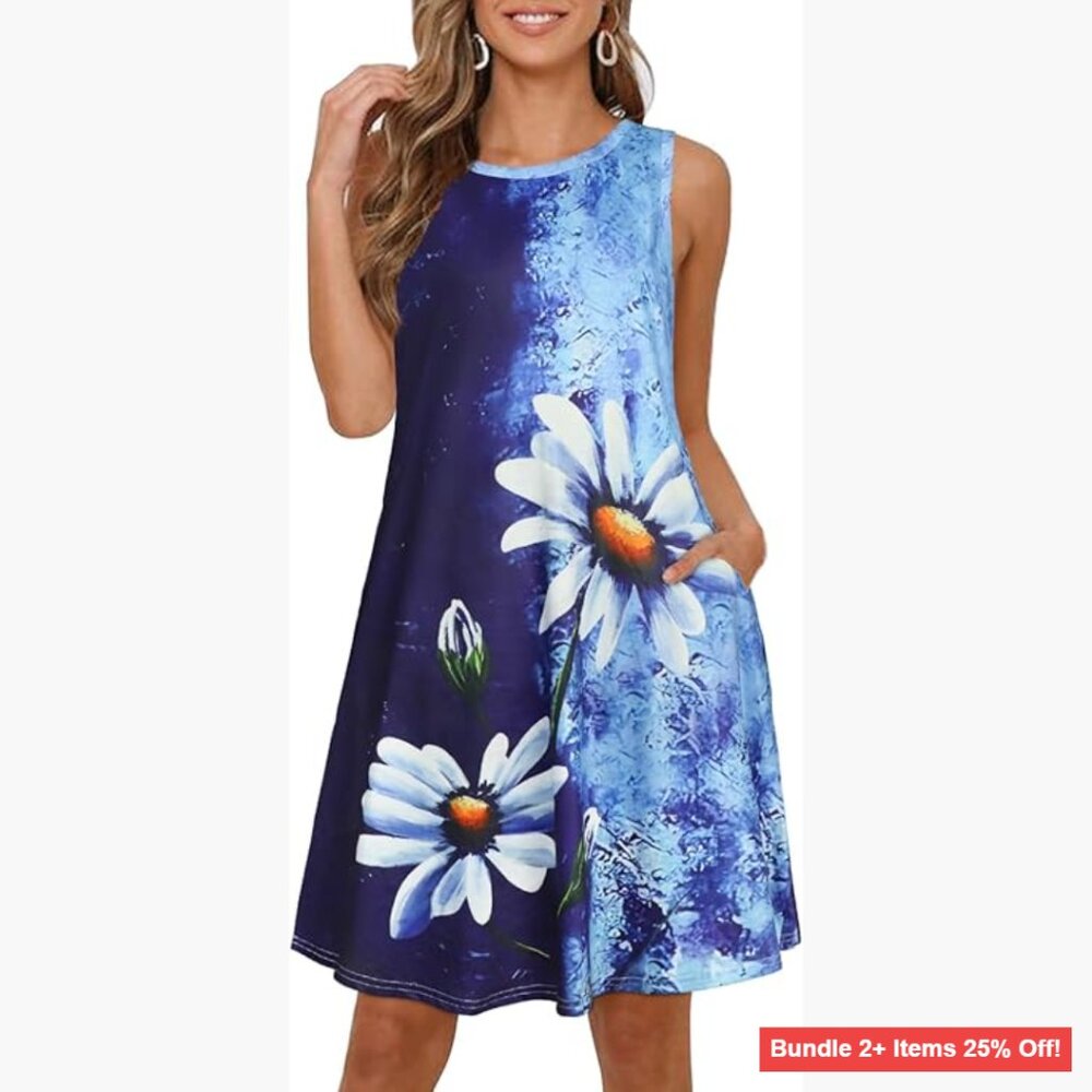 Sleeveless A-Line Midi Dress with Pockets, Loose Fit, Casual Summer